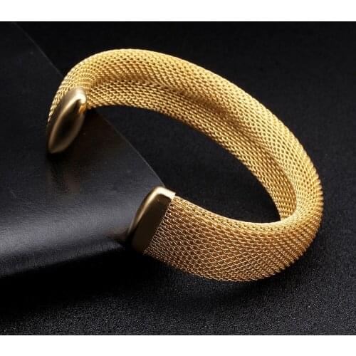 Luxury Mesh Stainless Steel Charm Bangle & Bracelet Women Female Jewelry Trendy Unique Gold Wire Cuff Open Bangle Pulsera