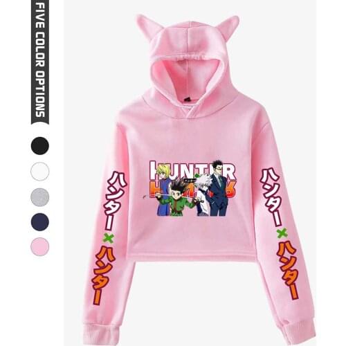 Hip hop Girls Sexy Crop Hoodies Hunter X Hunter Women Crop Sweatshirt Fashion Cute Manga Cat Ears Spring Autumn All- match Tops