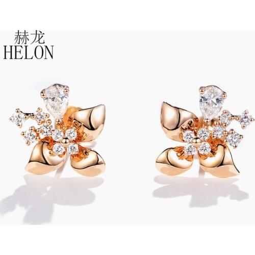 HELON 14K Rose Gold Lab Grown Diamond Engagement Stud Earrings Moissanite Vintage Classic Wedding Earrings Jewelry Women Gift