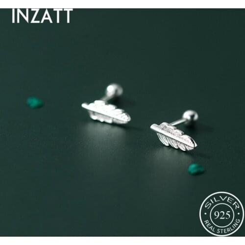 INZATT Real 925 Sterling Silver Feather Bead Thread Stud Earrings For Fashion Women Party Punk Fine Jewelry Accessories Gift