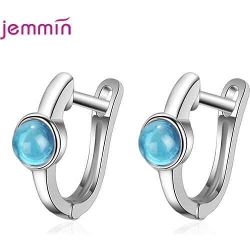 New Fashion Genuine 925 Sterling Silver Hoop Earrings Blue Shinning Cubic Zirconia Earrings For Women Cute Jewelry Accessory