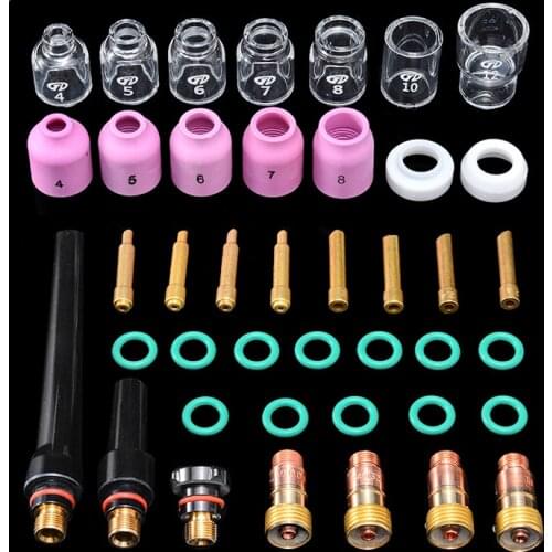 41Pc/Set TIG Welding Torch Nozzle Ring Cover Gas Lens Glass Cup Kit For WP-17/18/26 Welding Accessories Tool Kit Pyrex Glass Cup