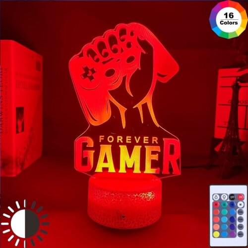 3D Lamps Led Gamepad FOREVER GAMER RGB Night Lights Birthday Cool Neon Gift For Friend Bed Gaming Room Table Colorful Decoration