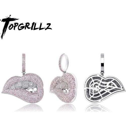 TOPGRILLZ Two-color Micro Pave Pink and Purple Cubic Zirconia Drip Lips Pendant Necklace Iced Out CZ Jewelry Gift For Women