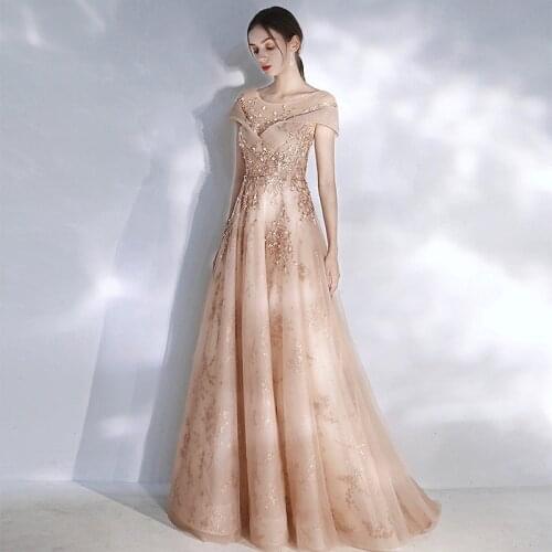 A-Line Scoop Neck Prom Dress Short Sleeve Illusion Crystal Sequin Beaded Tulle Long Wedding Banquet Party Guest Evening Gown New