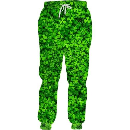UJWI Fashion Four-leaf Clover Leaves Green Joggers Pants Men 3D Print Jogger Pants Sweatpants Trousers Loose Sport Clothes 5XL