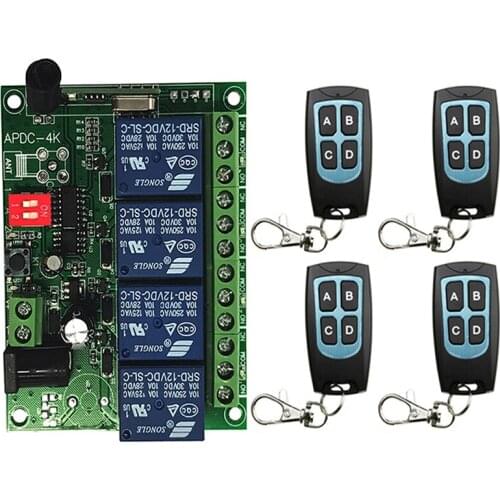 433MHz Universal Remote Control DC 12V 24V 4CH RF Wireless Relay Receiver and TransmitterFor Gate Garage Opener/Light/Motor/LED