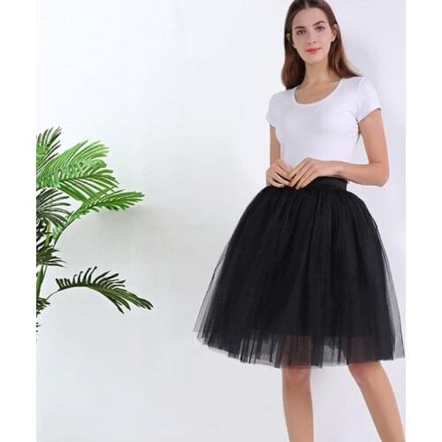 7 Layers Midi A Line Tutu Tulle Skirt High Waist Pleated Skater Skirts Womens Vintage Lolita Ball Gown Summer saias jupe