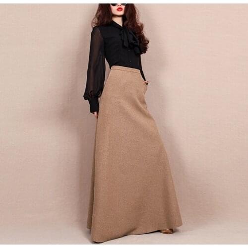 European Woman autumn winter plus size high waist long 50% woolen skirt elegant maxi a line tutu skirts jupe femme lounge