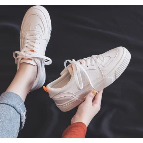 Womens Vulcanize Shoes 2020 Autumn New Trend Fashion Breathable Leather Shoes White Shallow Low-top Flat Shoes Women Sneakers