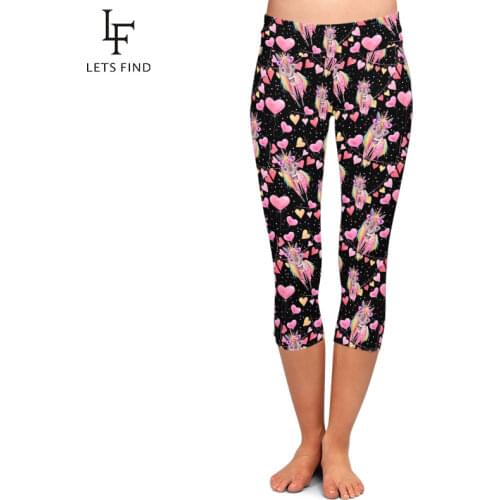 LETSFIND 220gsm Double Side Brushed Milk Silk Print Women Capri Leggings Unicorns and Balloon Print High Waist Plus Size Legging