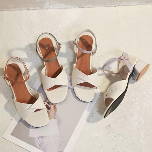 2021 New thick heel sandals women mid-heel fashion open toe high heel sandals summer