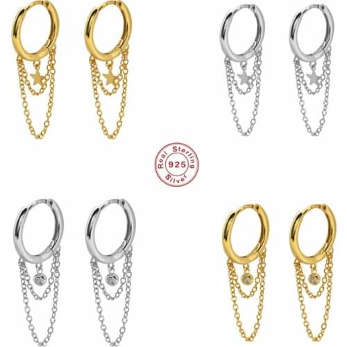 BOAKO 925 Sterling Silver Small Star Beads Pendant Hoop Earrings For Women Girls Tassel Chain Circle Earring Party Fine Jewelry