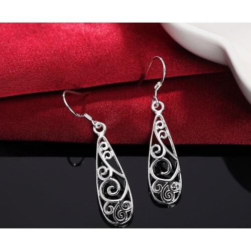 Hot Popular brands 925 Sterling Silver Carved drop shape Earrings for Women elegant fashion party Jewelry Christmas Gifts