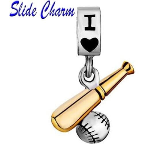 Baseballl physical education charm beads fit Pandora charm bracelet female genuine DIY jewelry making