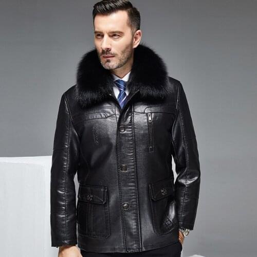 Winter Fur Collar Mens Leather Jacket Coat With Velvet Black Brown Plus Size XXXXL Suit Coat Outwear Mens Clothes Winter Jackets