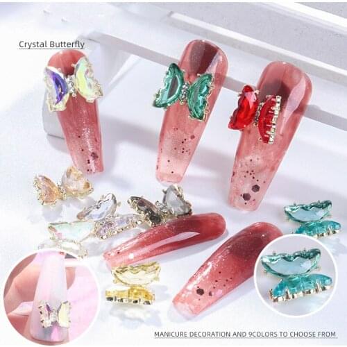 10PCS Golden Nail Art Butterfly Decals Metal Pendant Charms Manicure Nail Rhinestones Parts DIY Decorations Accessories Tools