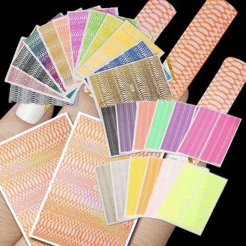 12pc/Set Snake-Skin/Mesh Designs Neon Nail Sticker Laser/Fluorescence Sally Silk Net/Snake 3D Manicure Decal-NK\\2h