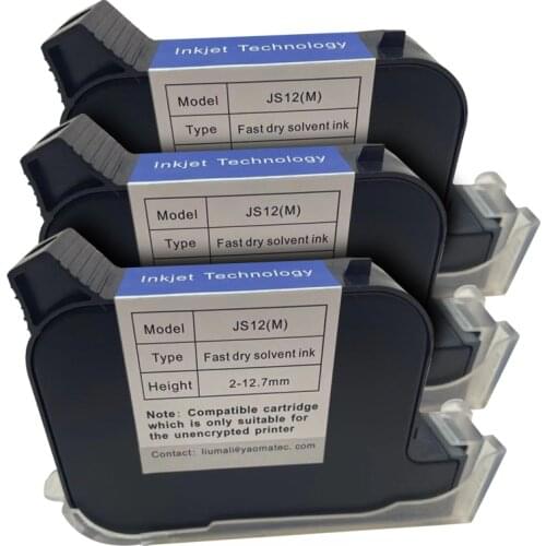 3pcs JS12 600DPI 12.7mm Handheld online thermal inkjet Printer Fast Dry Eco Solvent Ink Cartridge for Unencrypted printer