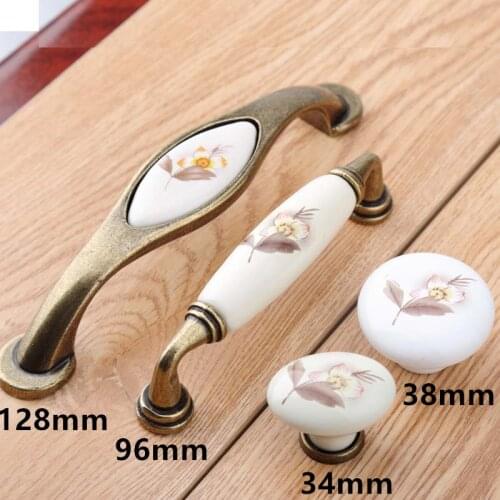 96 128mm retro rural ceramic kitchen cabinet dresser door handle bronze cupboard drawer shoe cabinet tv cabinet knob pull