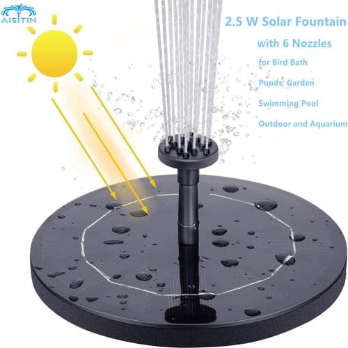 AISITIN 5.5W Solar Fountain Pump built-in 1500mAh Battery Solar Water Pump Floating Fountain with 6 Nozzles, for Bird Bath