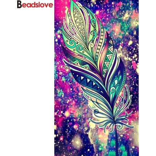 5D DIY Diamond Painting Home feather landscape character Cross Ctitch Kit Wall Sticker Full drilling Embroidery Home decor gift