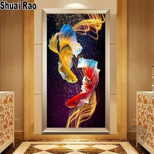 Chinese koi Diy Diamond Painting Fish Diamond Embroidery Art Full Drill Animal Mosaic Cross Stitch needlework Home Decor