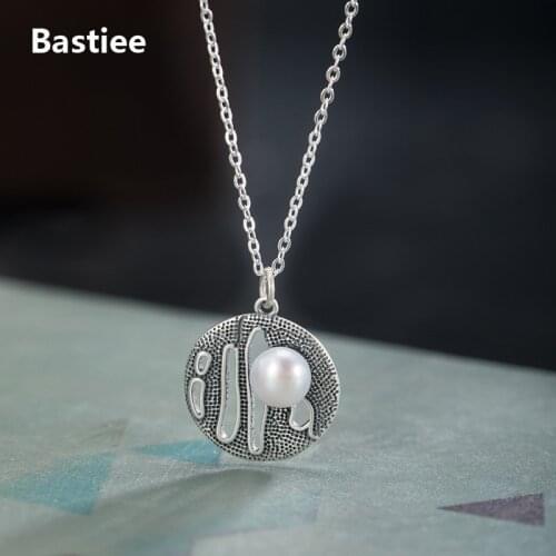 Bastiee 925 Sterling Silver Pearl Necklace Hollow Out Pendant Luxury Jewelry For Women Link Chain Chinese Vintage Jewellery