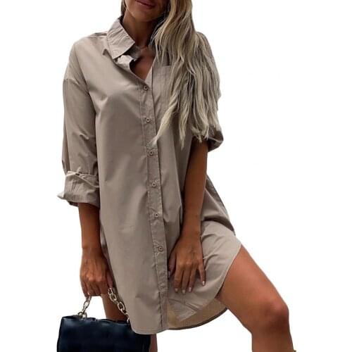 Plus Size Women Shirt Autumn Turn-down Collar Solid Color Single-breasted Loose Irregular Hem Lady Shirt for Casual Ladies Tops