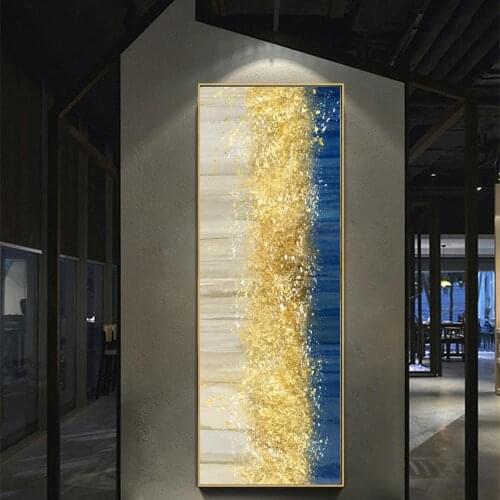 Large Abstract Golden Canvas Poster Blue Landscape Wall Art Painting Living Room Wall Hanging Modern Art Print Painted