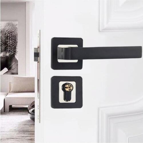 Door Handle Black Space Aluminum Door Handle Indoor / Bedroom Door Lock Split Mute Door Lock, Door Hardware