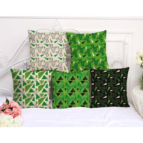 Decorative Pillow Cushion Case Geometric Green cactus Pillowcase 17.5 Inch Cotton Linen Chair Seat Throw Pillow Cover G1042