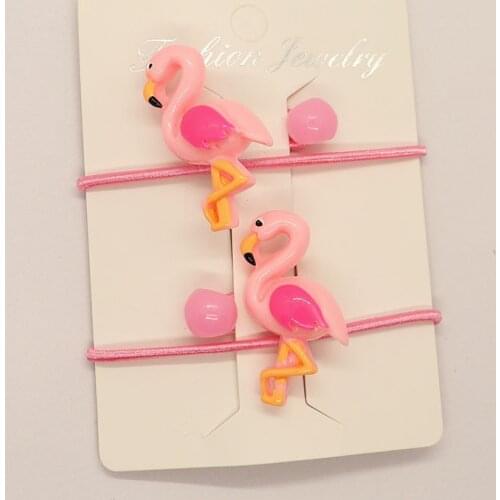 2PCS Pink Flamingo Children Headwear Elastic Hair Bands Princess Hair Ropes Kids Headdress Girls Hair Accessories Baby Headband