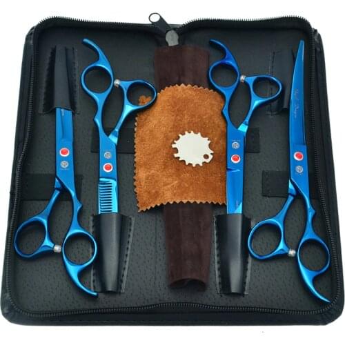 7.0" Professional Dog Scissors Japan 440c Pet Cutting Scissor Cat Thinning Shears Animal Curved Clipper Dog Accessories LZS0370