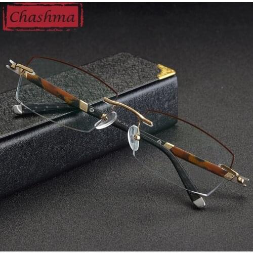 Gold Color Eye Frames Men oculos de grau masculino armacao Rimless Myopia Prescription Glasses Spectacle Frames Eyewear