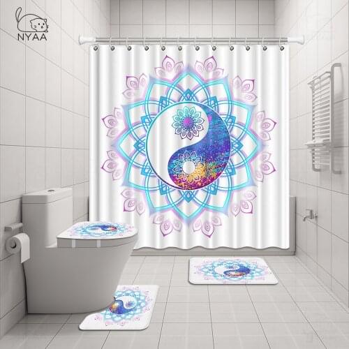 Chinese Dragon Kylin Water Fire Tai Chi Shower Curtain Toilet Seat Cover Set Wc Accessories Mat Bathroom Decor Bath Curtains