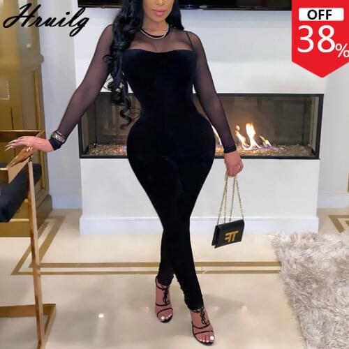 Jumpsuits for Women Skinny Sexy Night Club Clothes Women Mesh Patchwork See Through Fashion New Rompers Womens Jumpsuit