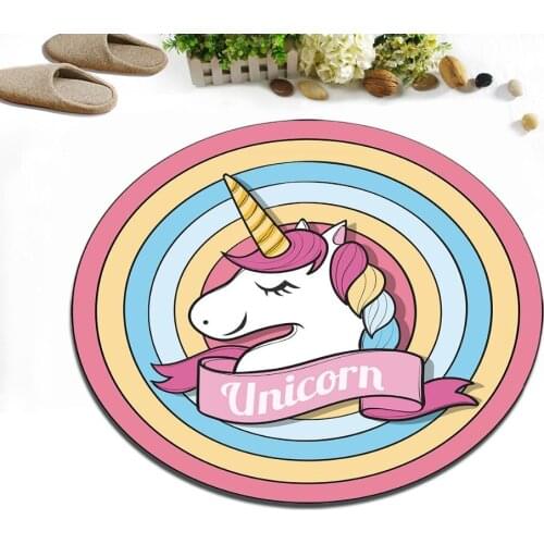Round Childrens Room Area Rugs Living Room Floor Cushion Kitchen Non-Slip Carpets Bathroom Door Mat Unicorn On Rainbow Circles