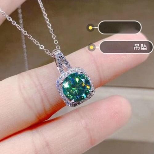 Personality Luxurious Green Crystal Square Zircon Pendants Necklace Fashion Nobility Women Wedding Party Charm Jewellery