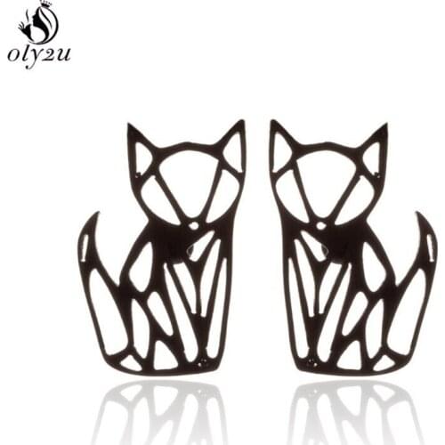 Cute Origami Cat Stud Earrings for Women Hollow Fox Cat Moon Mouse Earrings Animal Girls Kids Jewelry