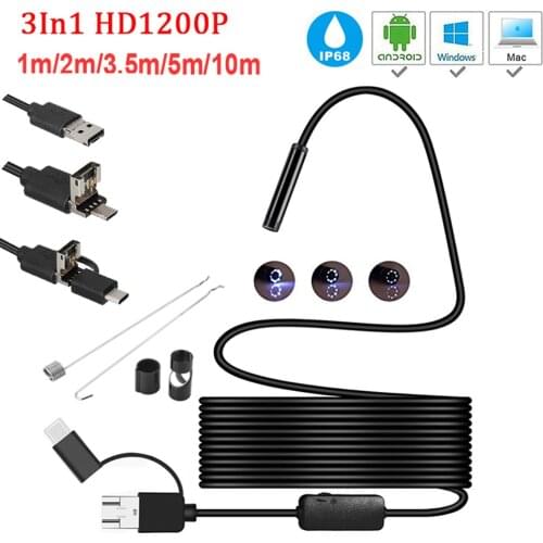 Mini Camera Endoskop HD 1200P IP68 2M Fest Flexible Rohr Mirco USB Typ-C Endoskop Video Inspektion for Android Auto Endoskop