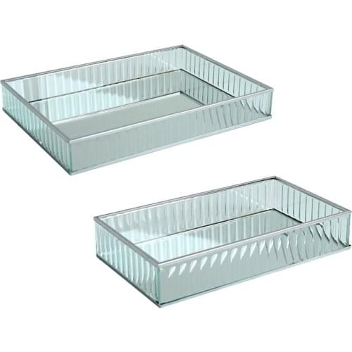 Multifunction Glass Mirror Tray Silver Metal Edge Red Wine Plate Decorating Storage Tray Cake Tools Home Decoration