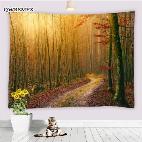 Yellow Foggy Forest Tapestry Wall Hanging Natural Scenery Living Room Bedroom Decor Background Wall Tapestries Home Decorations