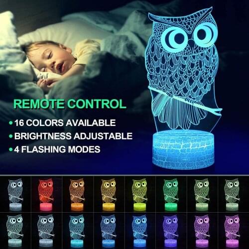 3D Owl Model Lamp Colorful LED Touch Remote Control Table Light Kids Gift Touch Optical Table Lamp Home Decoration Model