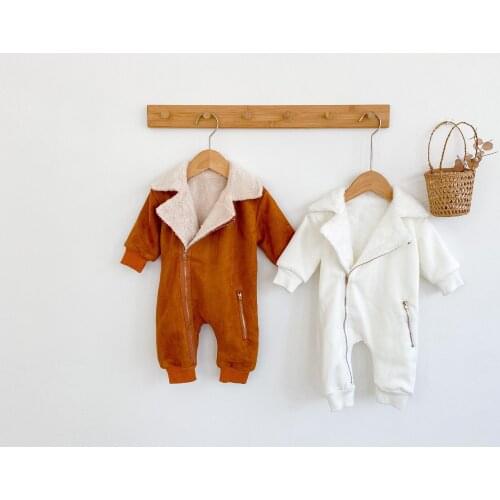 2021 Winter New Style Newborn Baby Plush Warm Jumpsuit 0-2 Year Old Baby Long Sleeves Climbing Clothes Trendy Designer Brand