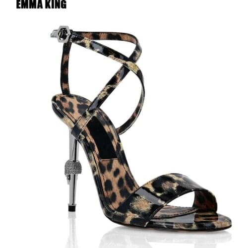 New Women Office Sandals Metal Decoration Leopard Buckled Open Toe Thin Heels Sandals Fashion Stylish Shoes For Women Summer 202