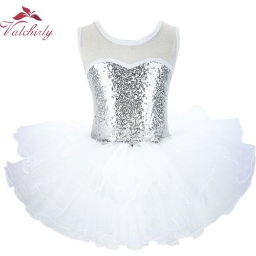 NEW Girls Silver Ballerina Fairy Prom Party Costume Kids Sequined Flower Dress Dancewear for Stage PerformanceBallet Tutu Dress