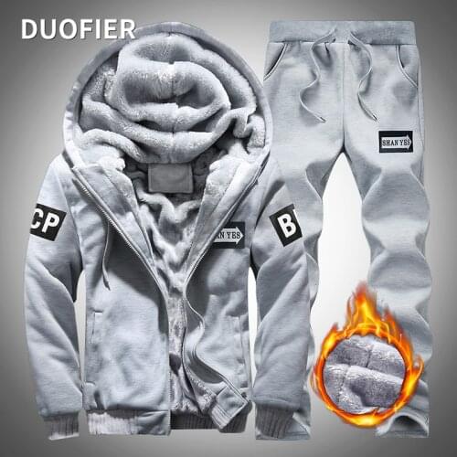 New Winter Men Sets Warm Casual Clothing Sweatsuit Fashion Zipper Hooded Jacket Clothes Trousers Sportswear Sweatpants Tracksuit