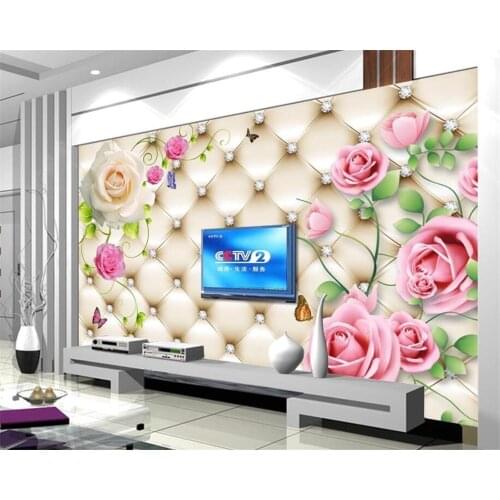 Beibehang Customize wallpaper for walls 3 d European-style soft pack rose diamond flower butterfly background wall wallpaper