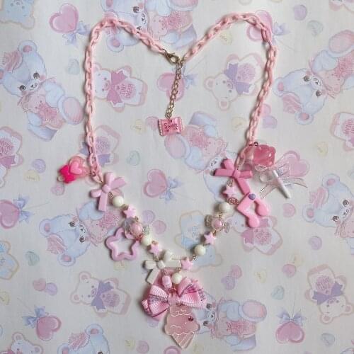 Lolita Original Hand-Made Dessert Cute Sweet Pink Necklace Sweet Small Ice Cream Dessert Party Necklace Sweet Princess